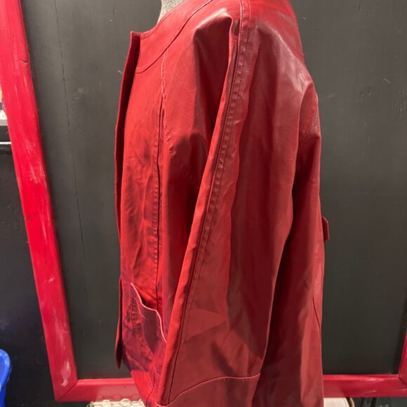Mountain Lake Women 2XL Red‎ Maroon Faux Leather 3/4 Sleeve Big Button Up Jacket - Picture 4 of 6